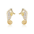 925 Sterling Silver CZ Pavé Seahorse Stud Earrings