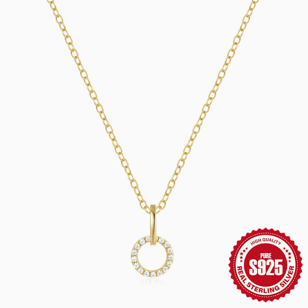925 Sterling Silver Gold CZ Halo Pendant Necklace