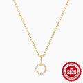 925 Sterling Silver Gold CZ Halo Pendant Necklace