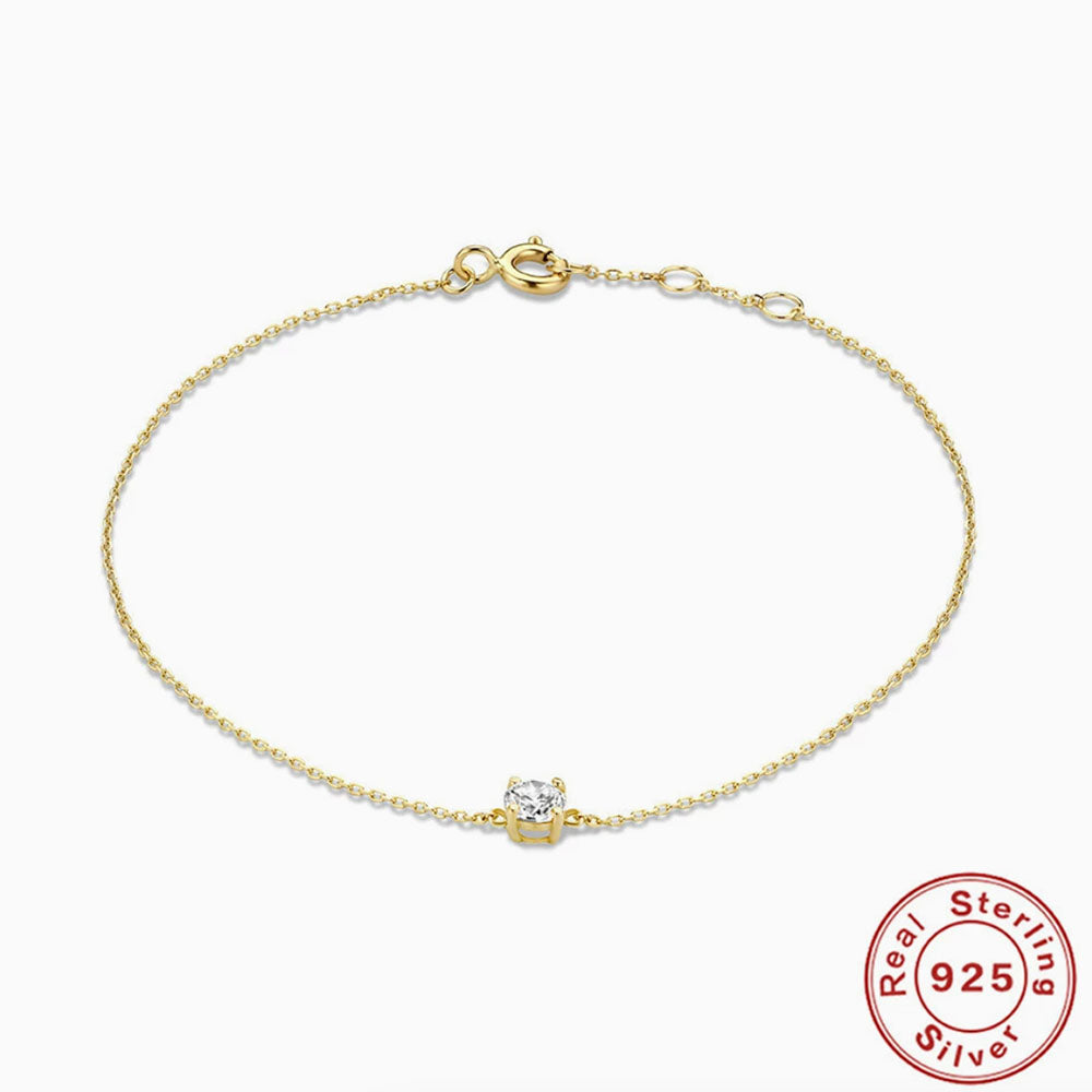 925 Sterling Silver Solitaire CZ Chain Bracelet
