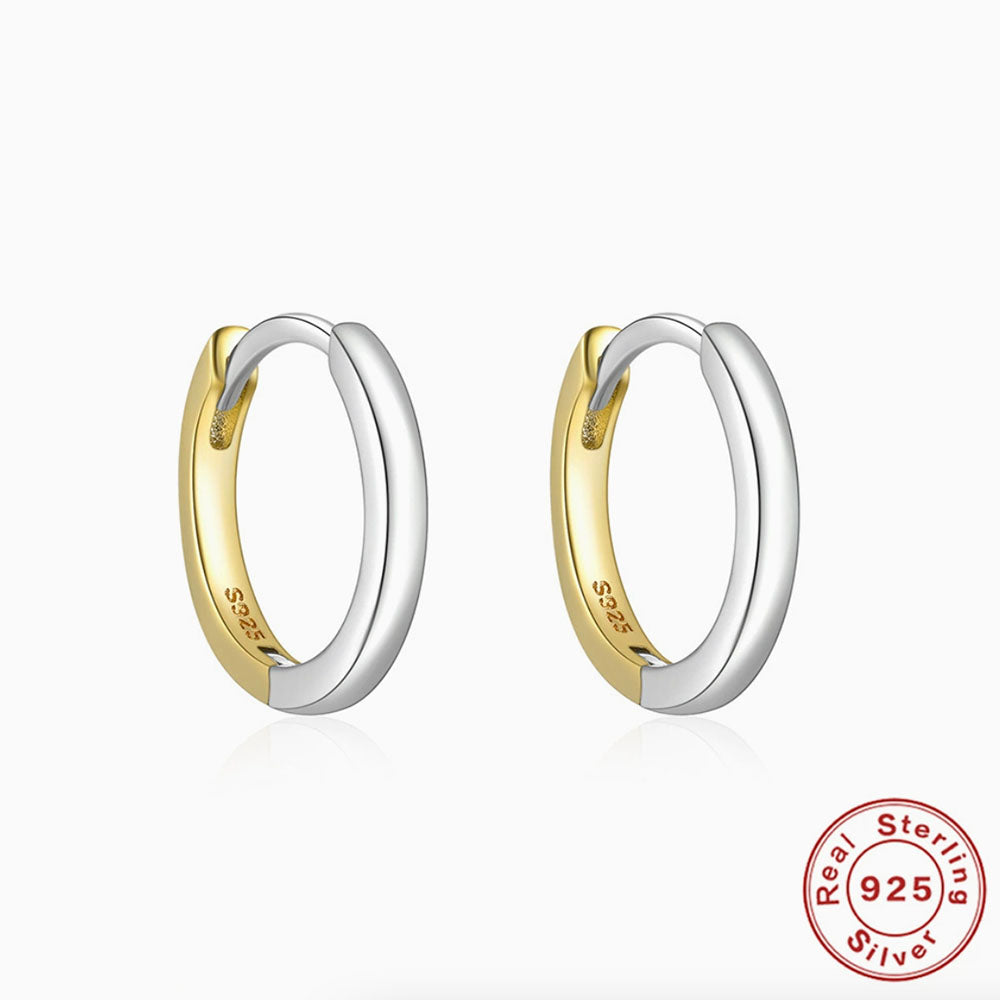 925 Sterling Silver Two-Tone Huggie Hoop Earrings