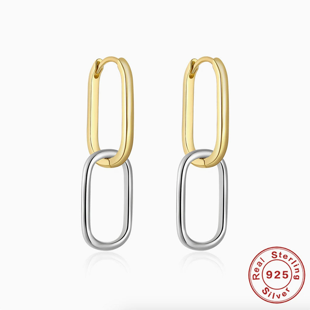 925 Sterling Silver Two-Tone Link Huggie Earrings
