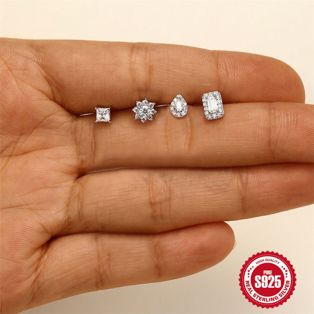Sterling Silver Moissanite Screw-Back Cartilage Stud Earrings