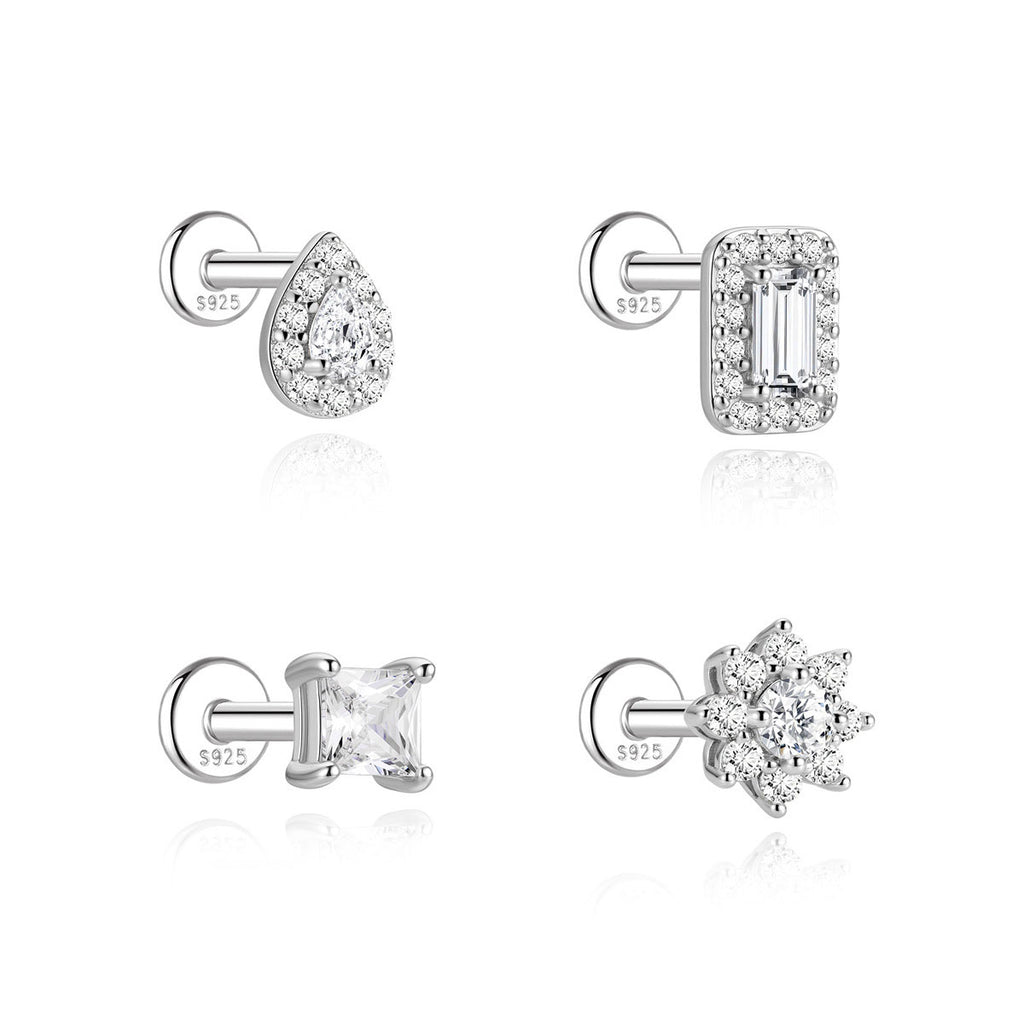 Sterling Silver Moissanite Screw-Back Cartilage Stud Earrings