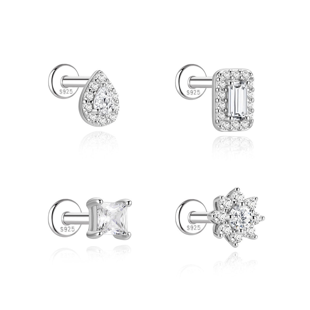 Sterling Silver Moissanite Screw-Back Cartilage Stud Earrings