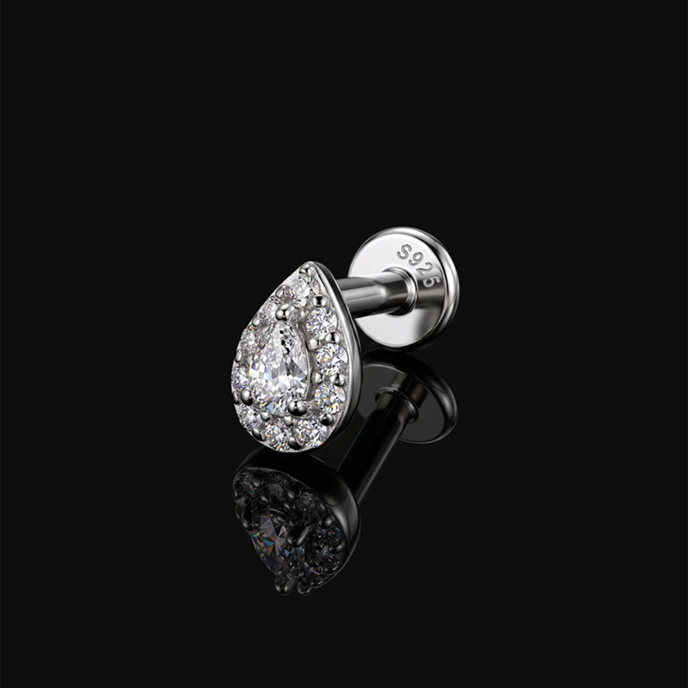 Sterling Silver Moissanite Screw-Back Cartilage Stud Earrings - Teardrop
