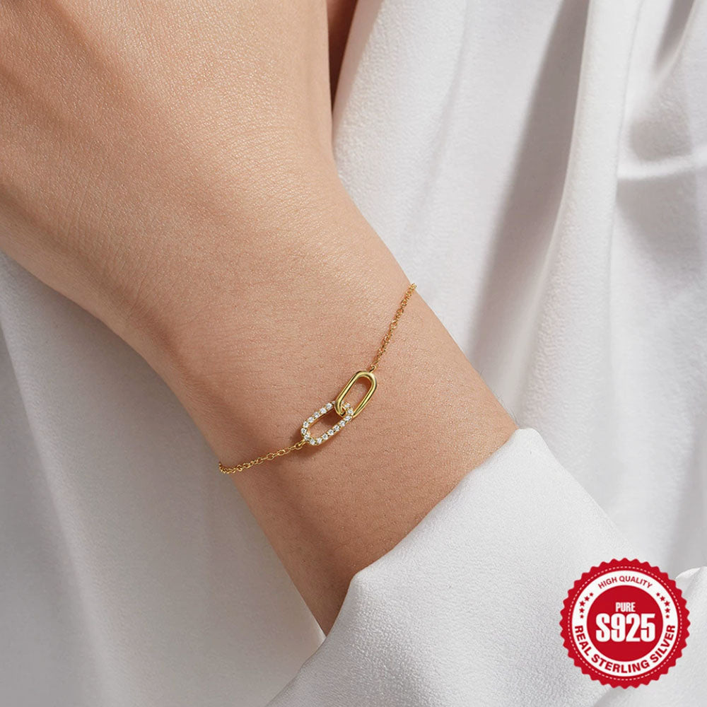 925 Sterling Silver CZ Paperclip Bracelet