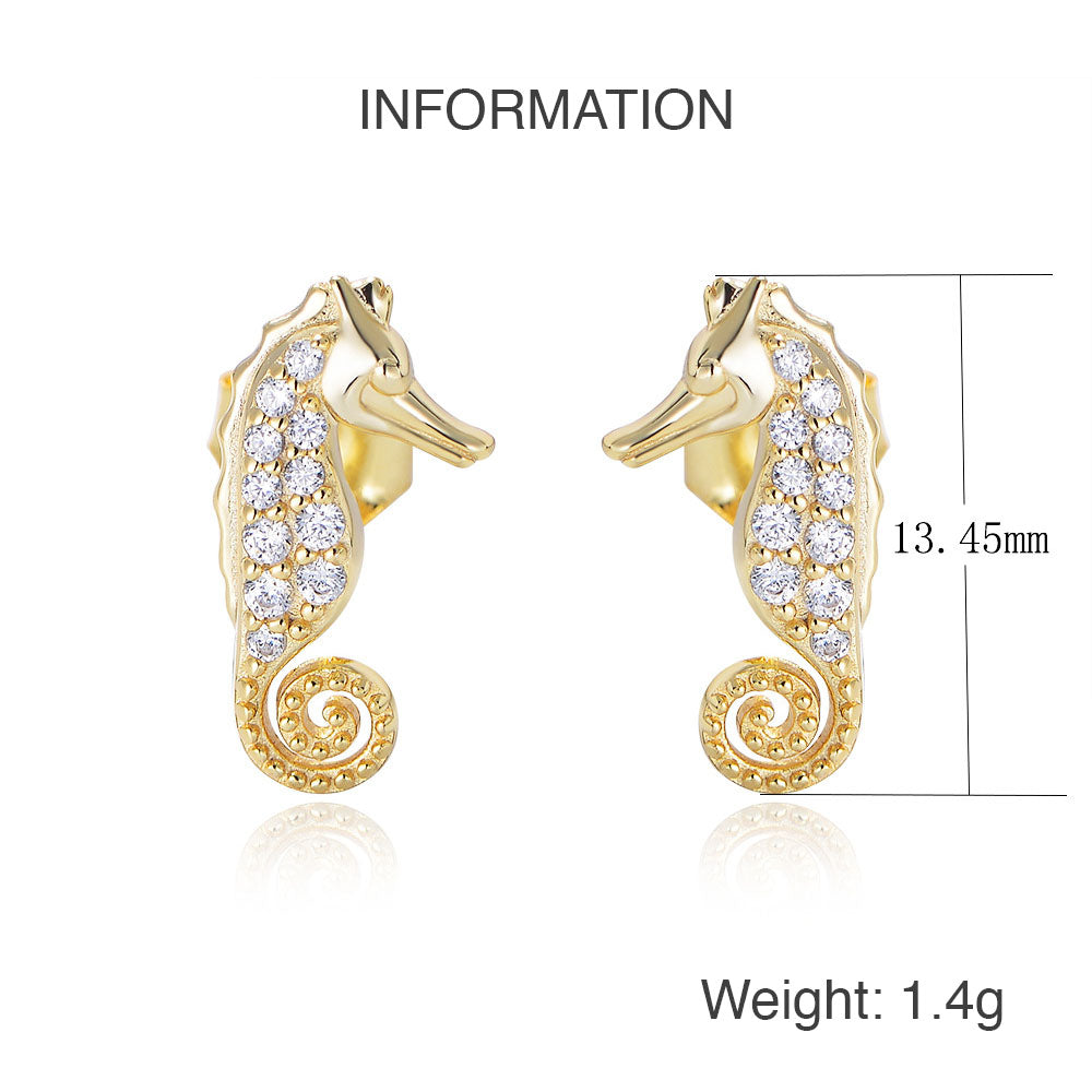 925 Sterling Silver CZ Pavé Seahorse Stud Earrings