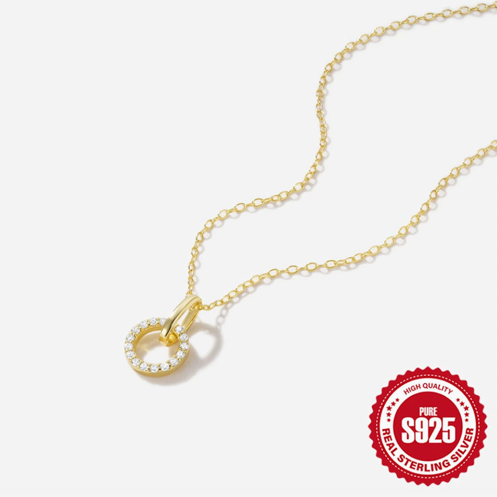 925 Sterling Silver Gold CZ Halo Pendant Necklace