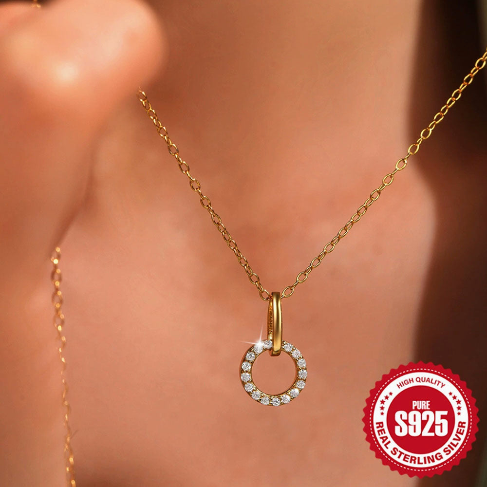 925 Sterling Silver Gold CZ Halo Pendant Necklace