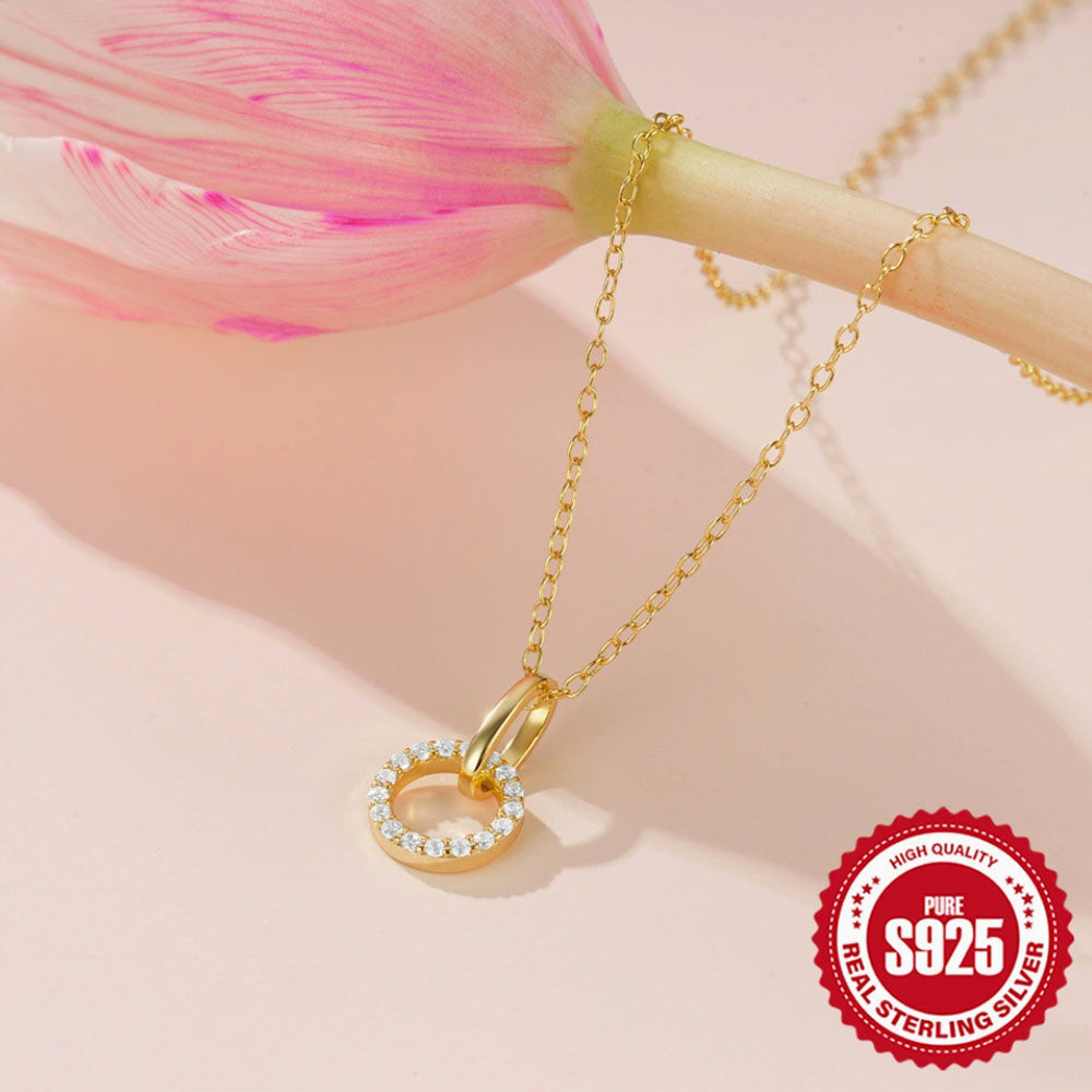 925 Sterling Silver Gold CZ Halo Pendant Necklace