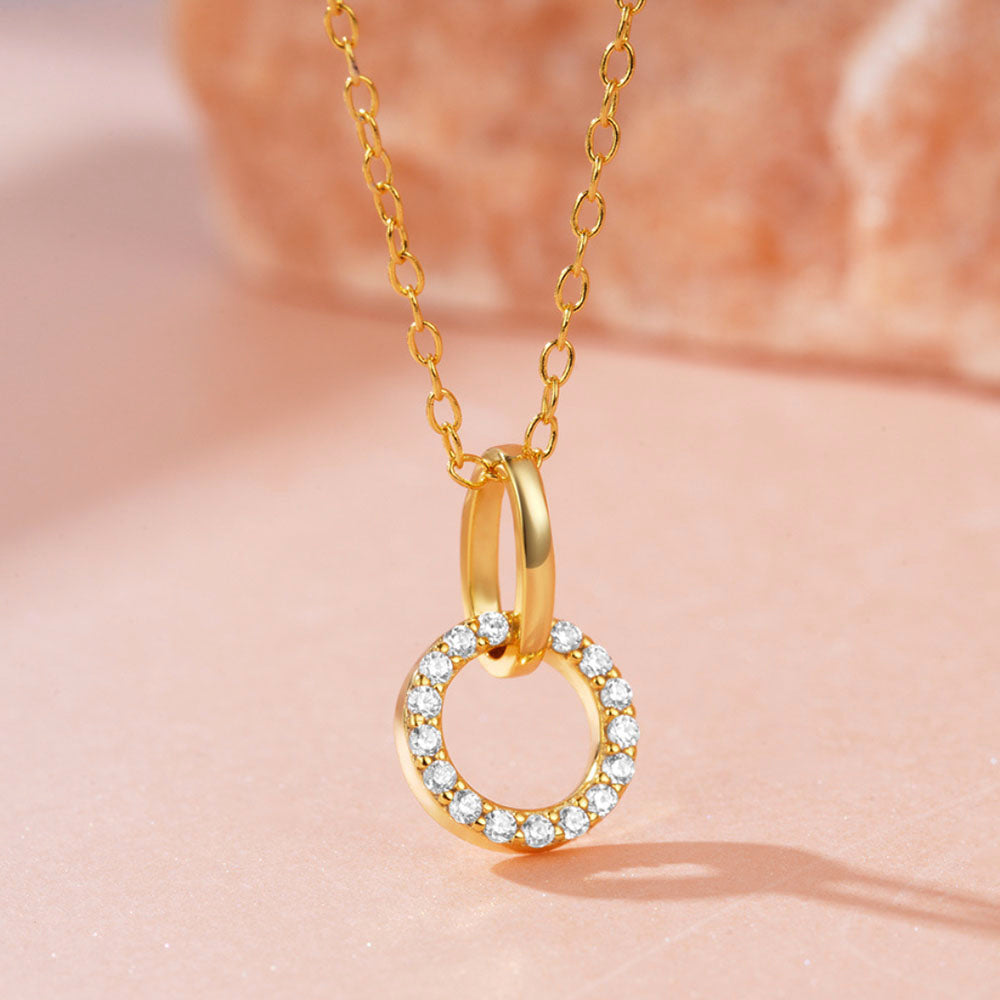 925 Sterling Silver Gold CZ Halo Pendant Necklace