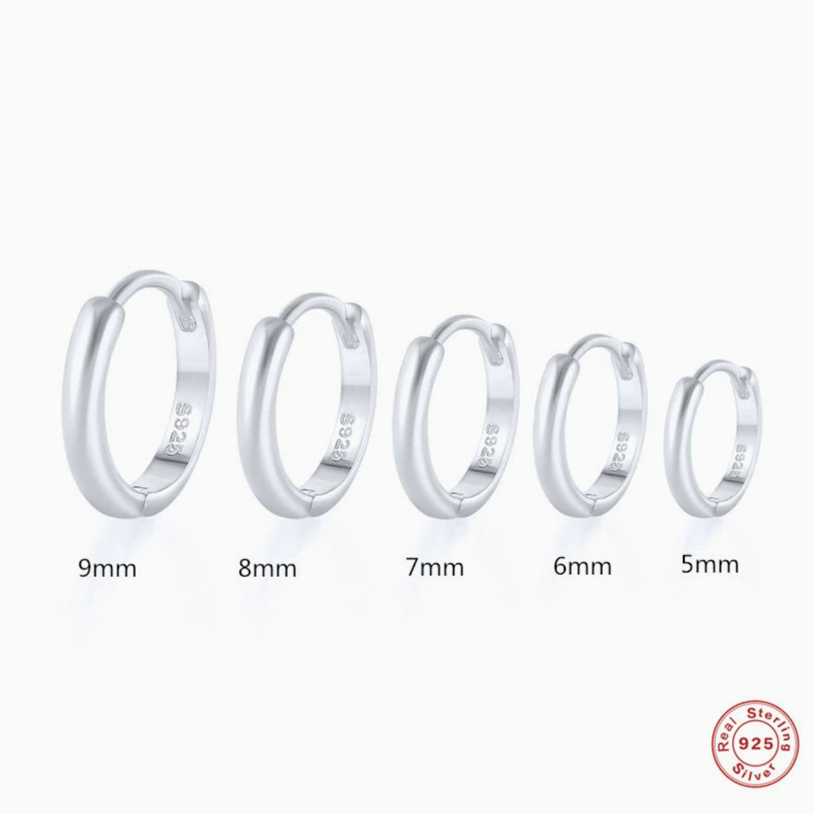 925 Sterling Silver Huggie Hoop Earrings