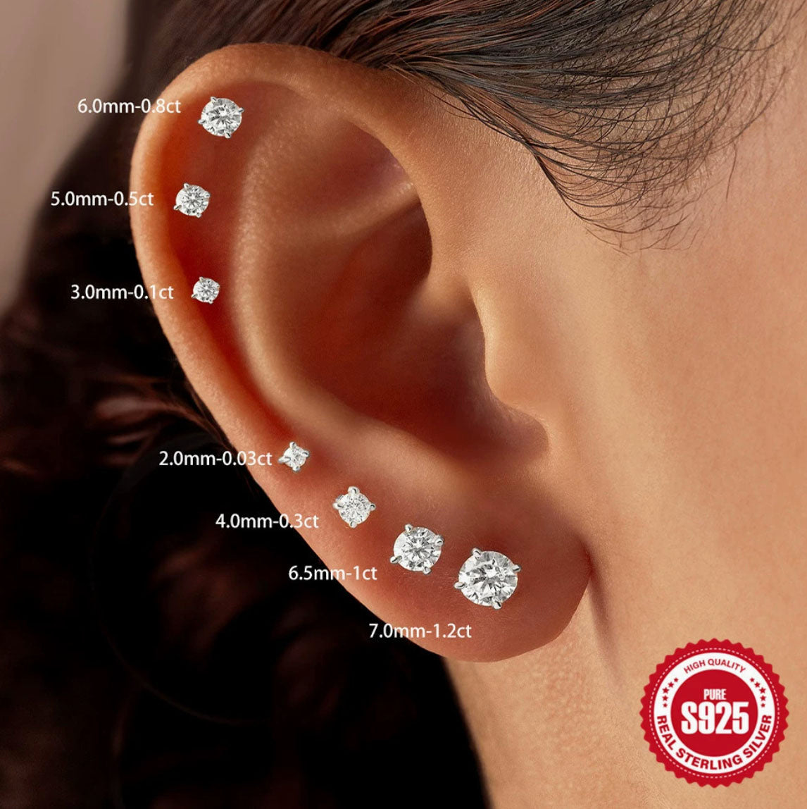 925 Sterling Silver Moissanite Screw-Back Cartilage Stud Earrings