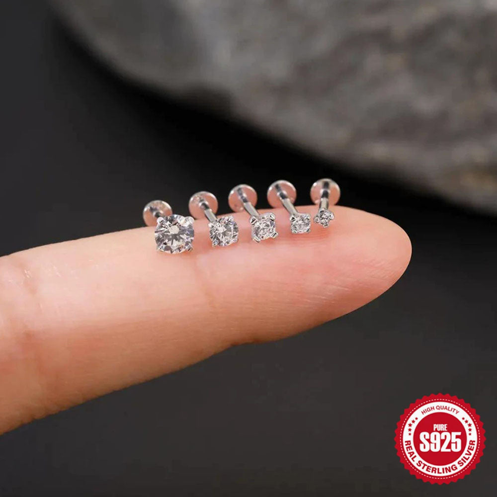 925 Sterling Silver Moissanite Screw-Back Cartilage Stud Earrings