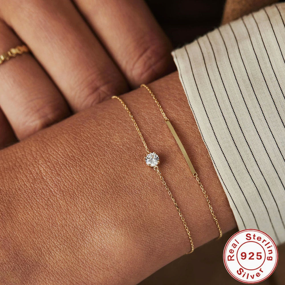 925 Sterling Silver Solitaire CZ Chain Bracelet