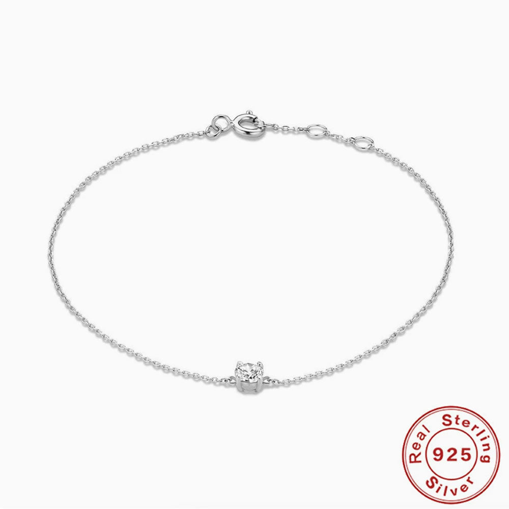 925 Sterling Silver Solitaire CZ Chain Bracelet