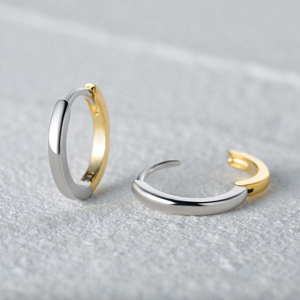 925 Sterling Silver Two-Tone Huggie Hoop Earrings