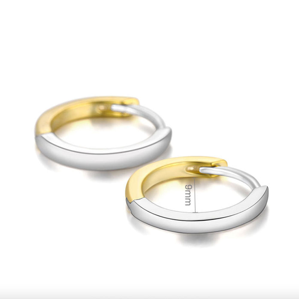 925 Sterling Silver Two-Tone Huggie Hoop Earrings
