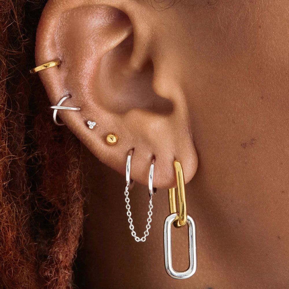 925 Sterling Silver Two-Tone Link Huggie Earrings