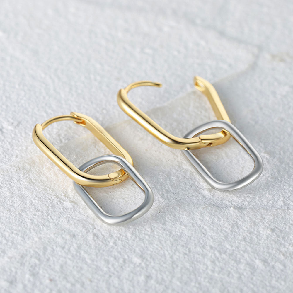 925 Sterling Silver Two-Tone Link Huggie Earrings