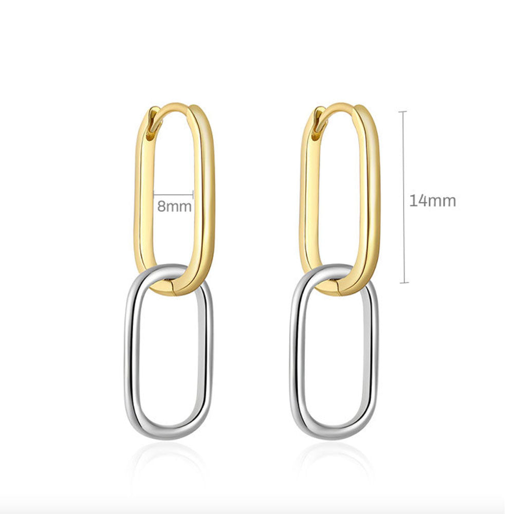 925 Sterling Silver Two-Tone Link Huggie Earrings