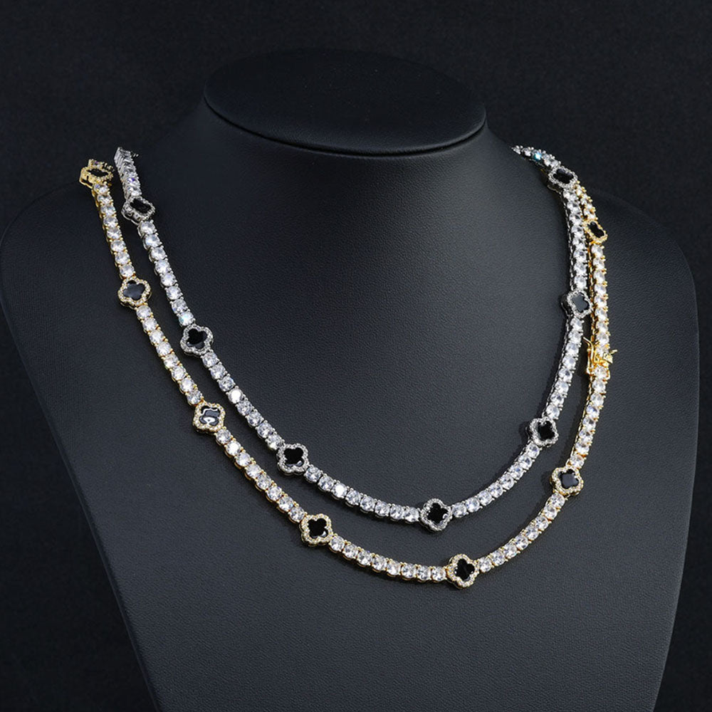 Black Clover Tennis Chain Necklace – CZ Pavé Hip Hop Style