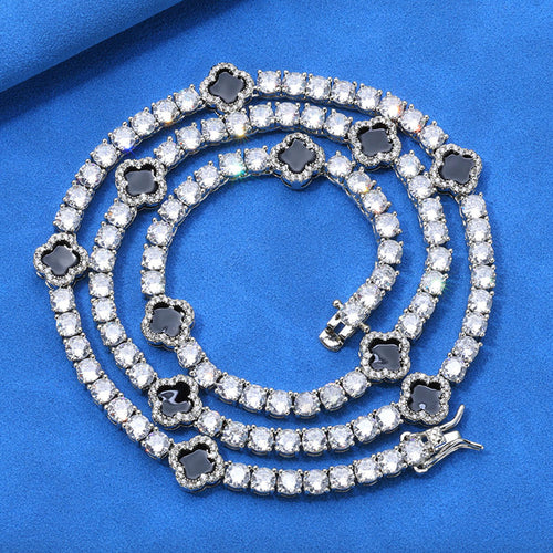 Black Clover Tennis Chain Necklace – CZ Pavé Hip Hop Style