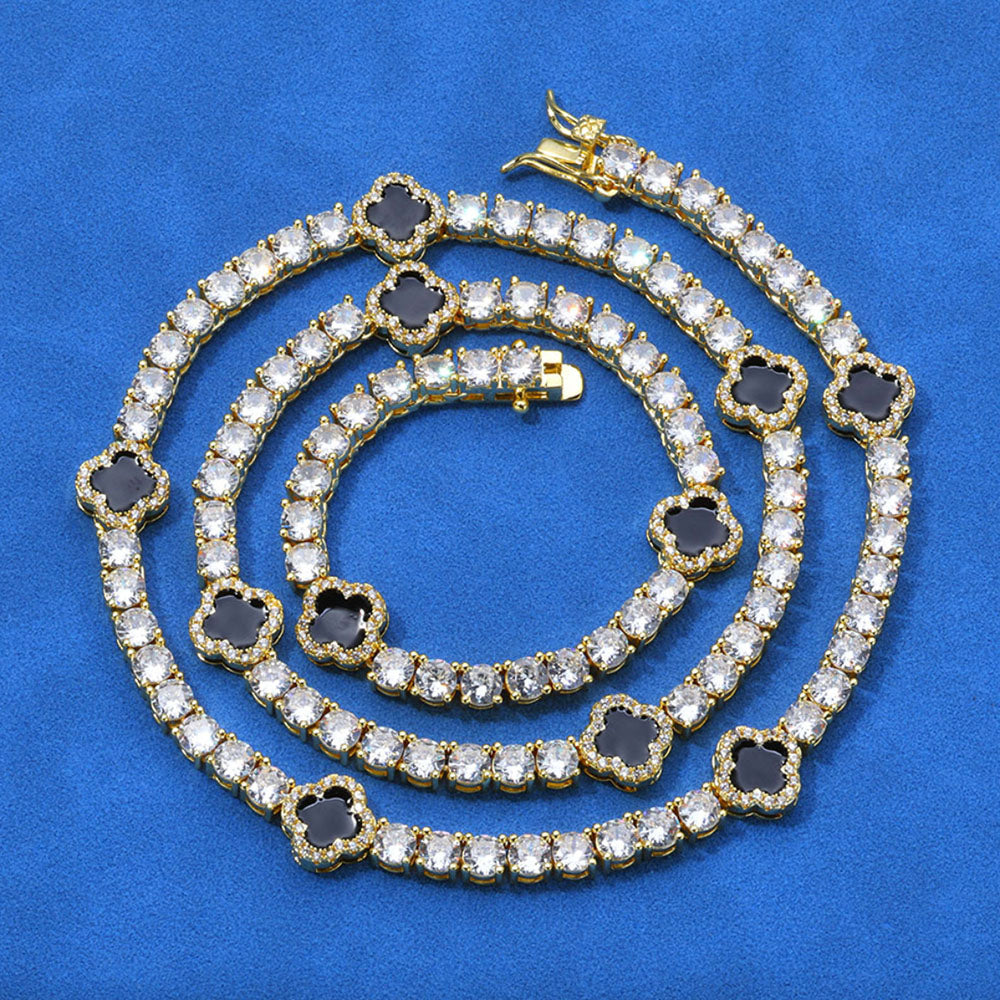 Black Clover Tennis Chain Necklace – CZ Pavé Hip Hop Style
