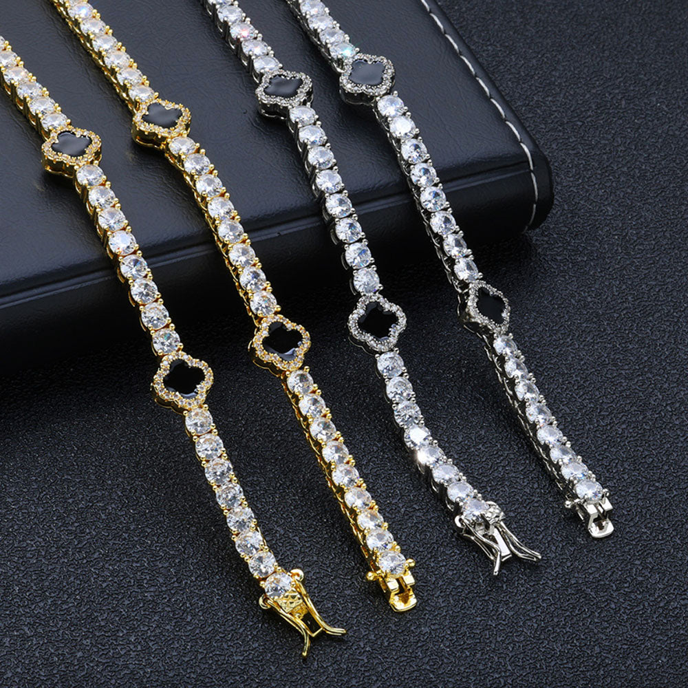Black Clover Tennis Chain Necklace – CZ Pavé Hip Hop Style