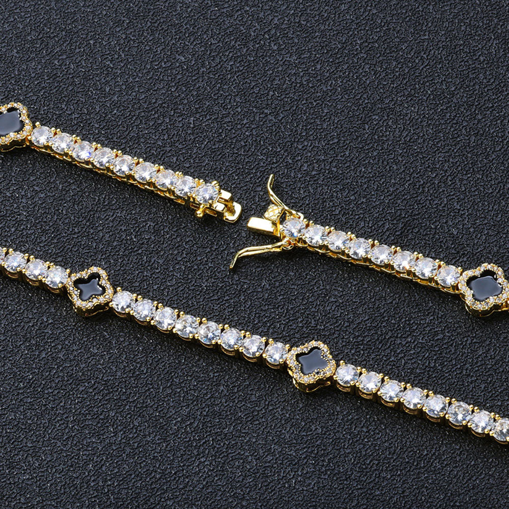 Black Clover Tennis Chain Necklace – CZ Pavé Hip Hop Style