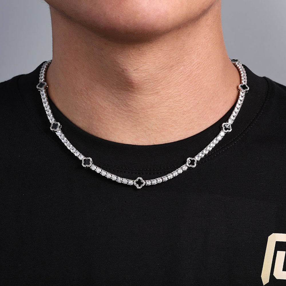 Black Clover Tennis Chain Necklace – CZ Pavé Hip Hop Style