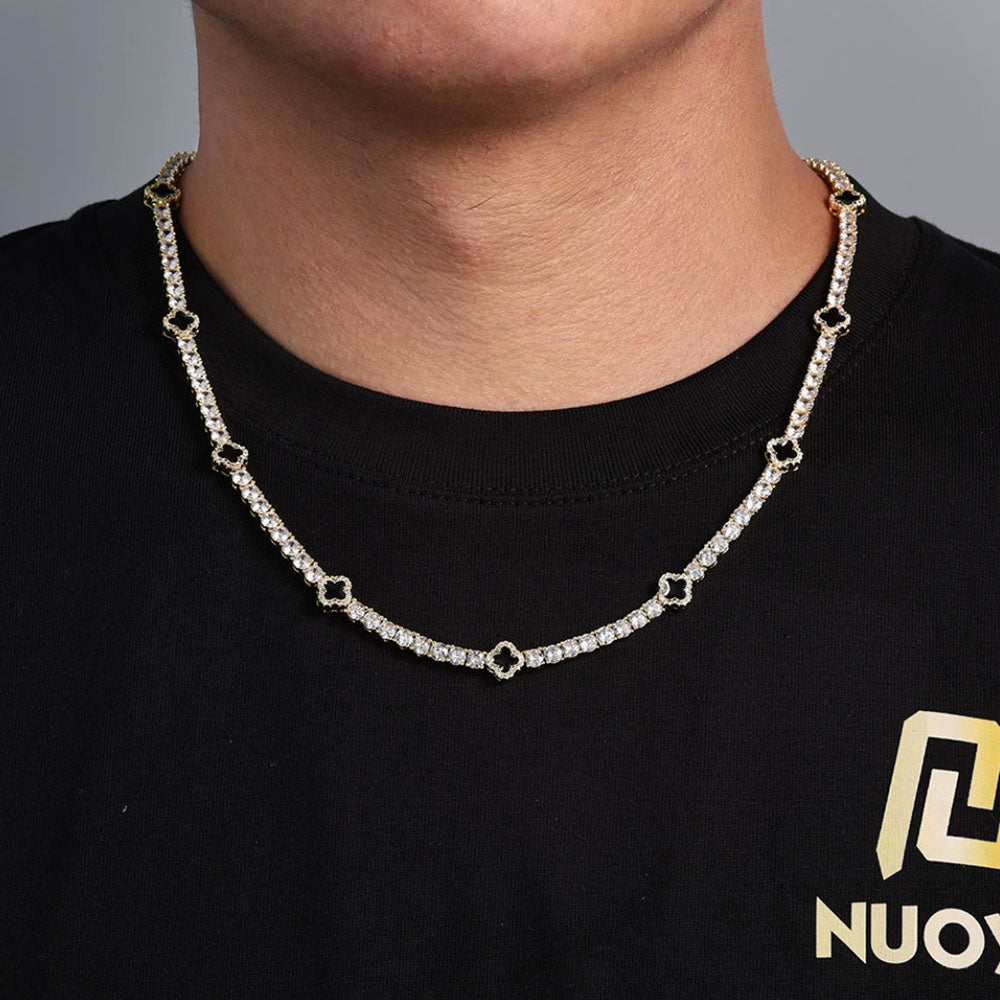 Black Clover Tennis Chain Necklace – CZ Pavé Hip Hop Style