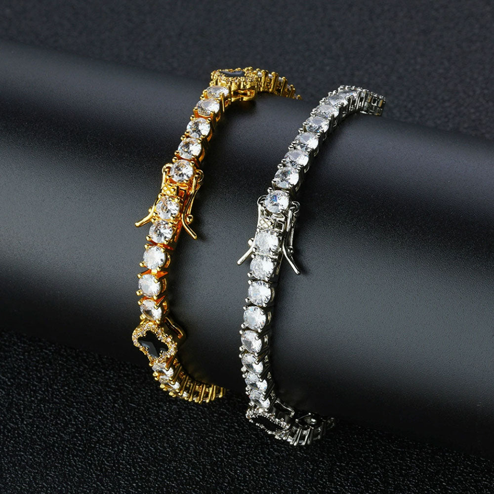 Black Enamel Clover Iced Tennis Bracelet for Men