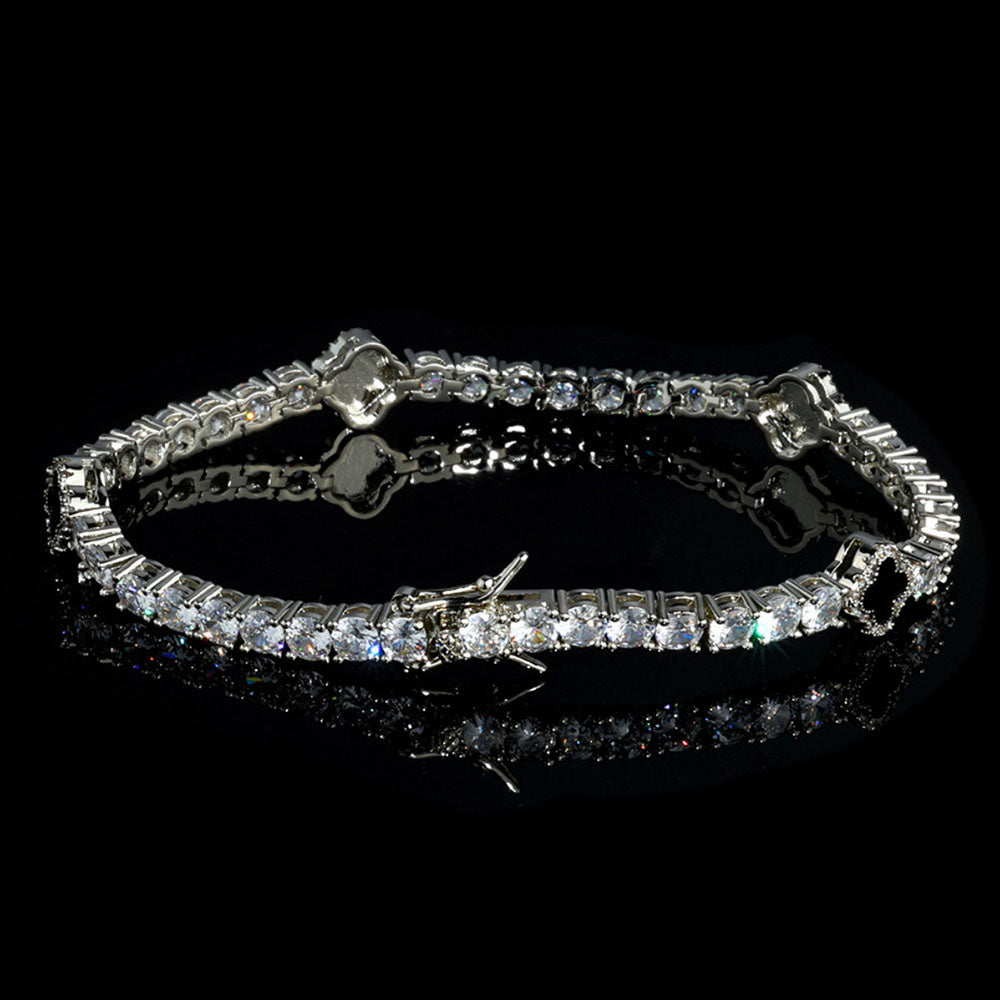 Black Enamel Clover Iced Tennis Bracelet for Men