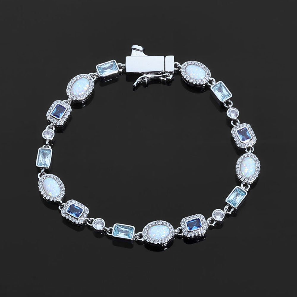 Blue Opal Halo Tennis Bracelet for Men
