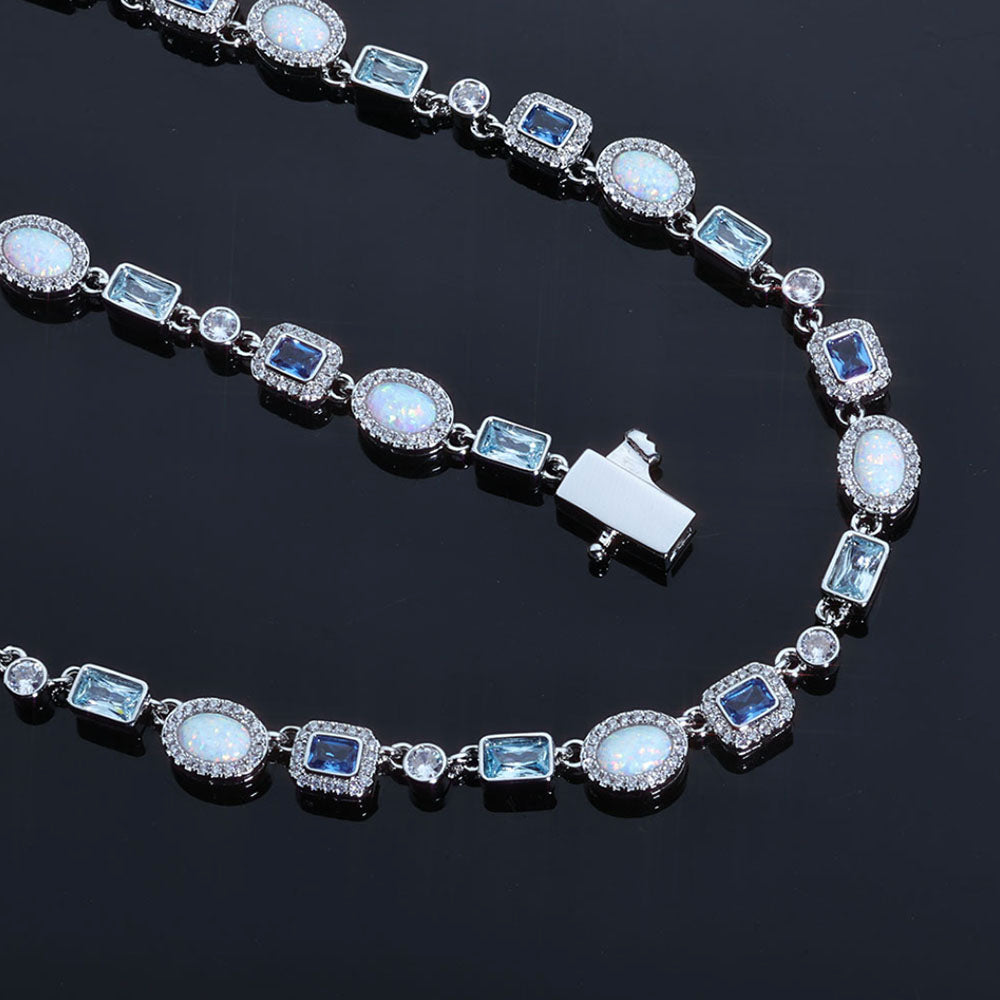Blue Opal Halo Tennis Necklace for Men