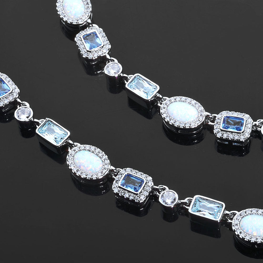 Blue Opal Halo Tennis Bracelet for Men