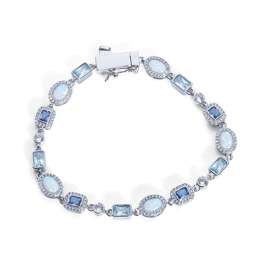 Blue Opal Halo Tennis Bracelet for Men