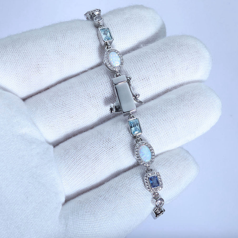Blue Opal Halo Tennis Bracelet for Men