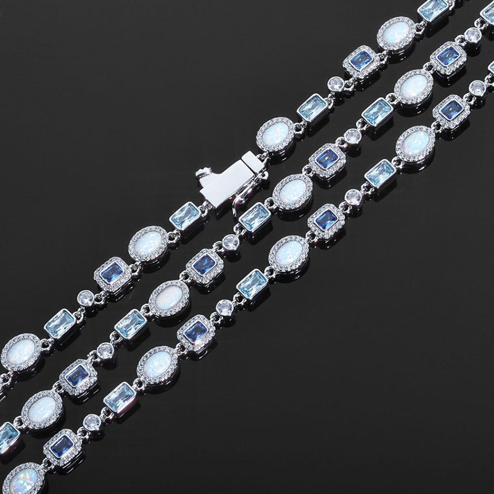 Blue Opal Halo Tennis Necklace for Men
