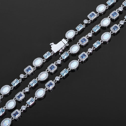 Blue Opal Halo Tennis Necklace for Men