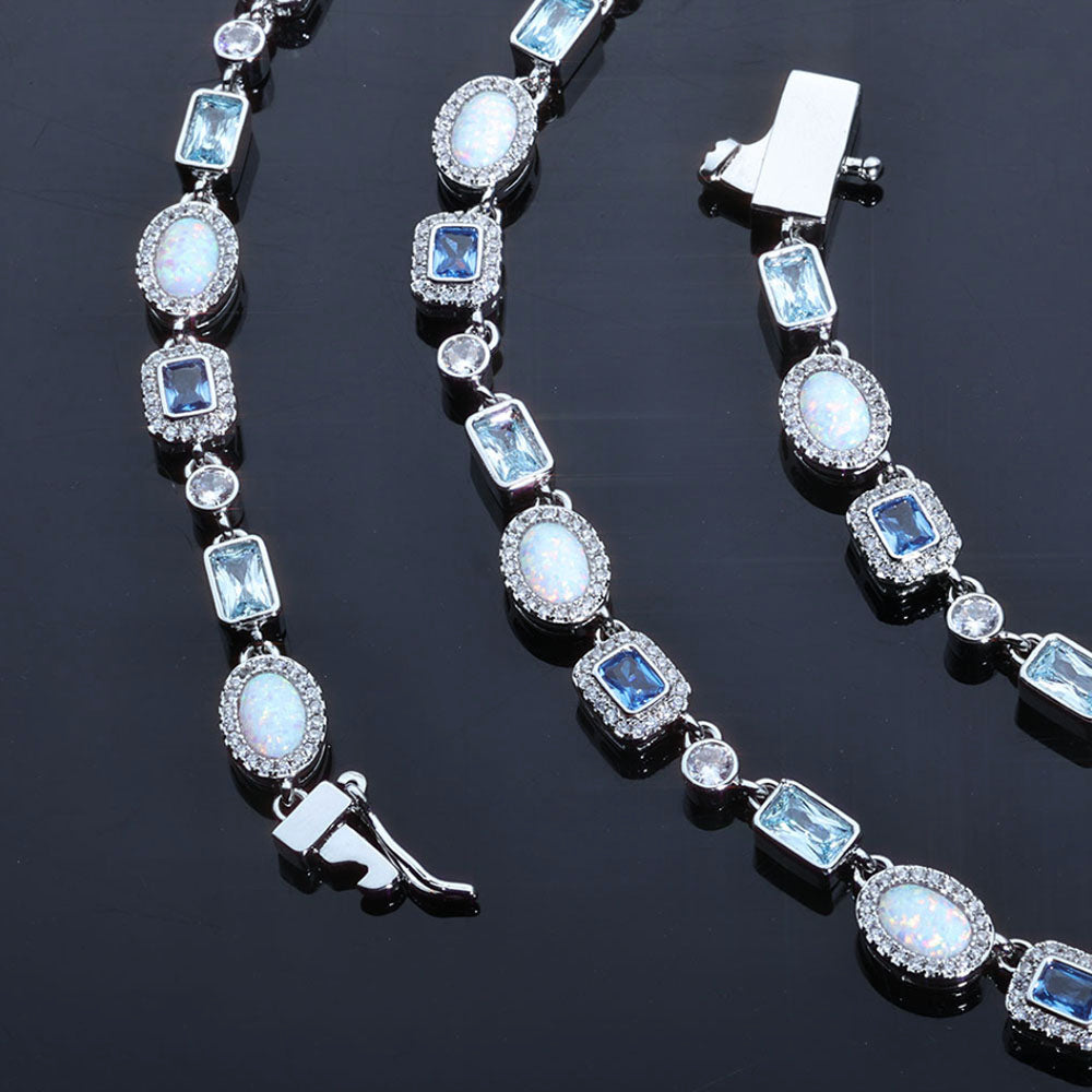 Blue Opal Halo Tennis Necklace for Men