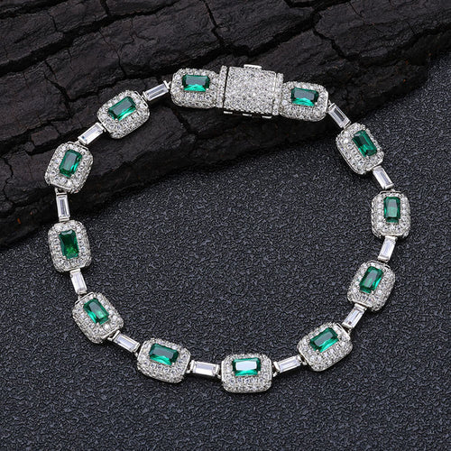 Emerald Cut Green CZ Tennis Bracelet – Iced Out Statement Link