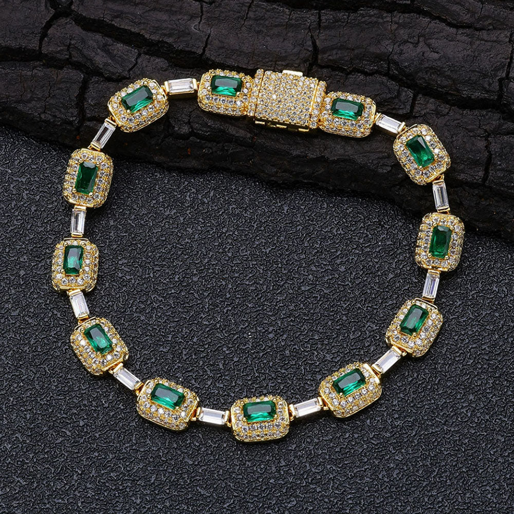 Emerald Cut Green CZ Tennis Bracelet – Iced Out Statement Link