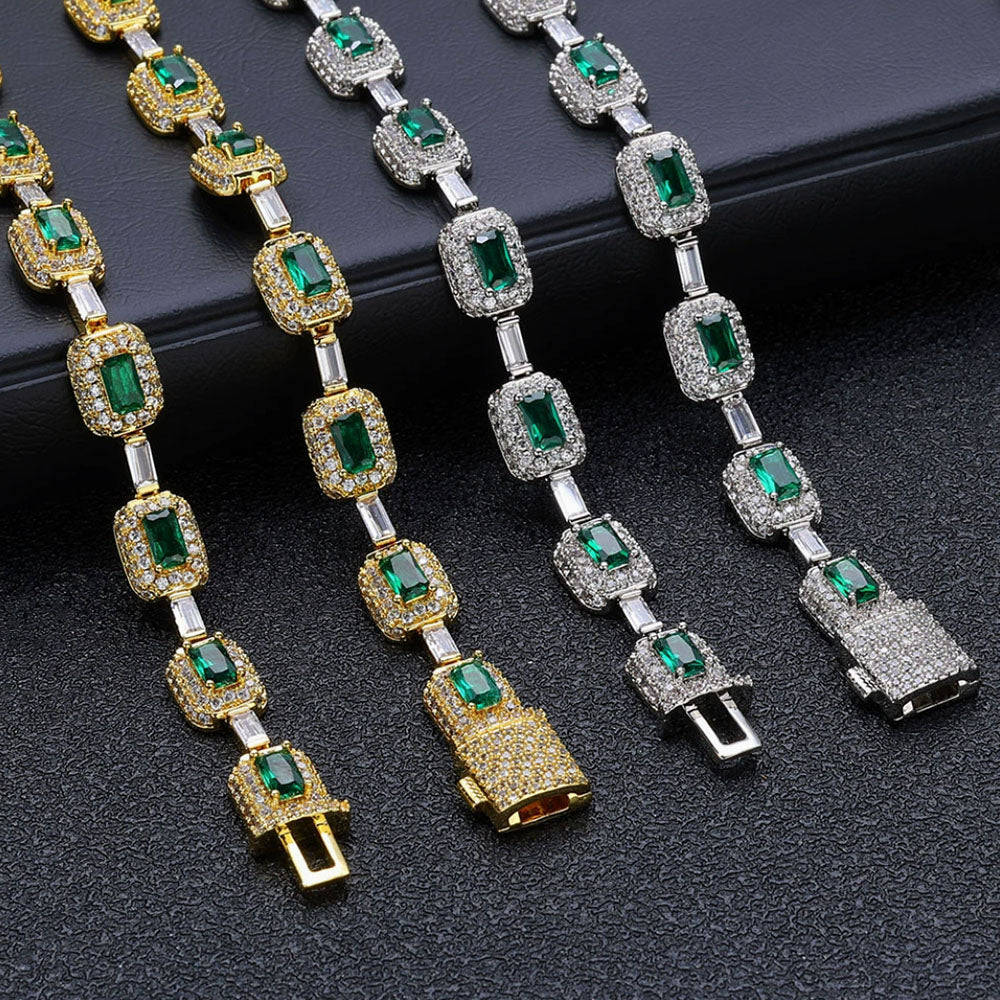 Emerald Cut Green CZ Tennis Bracelet – Iced Out Statement Link
