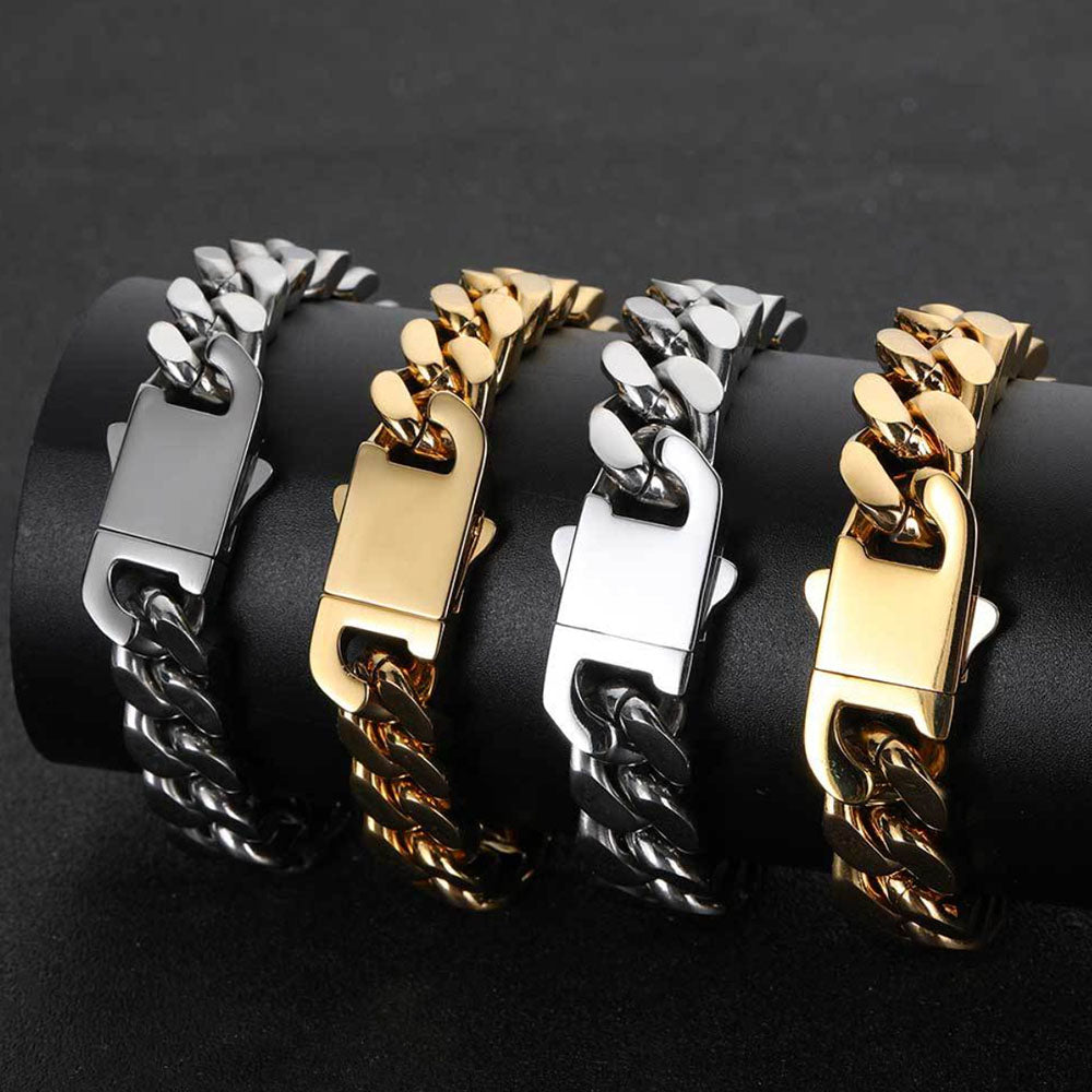 Flat Cuban Link Bracelet for Men | Stainless Steel 5mm-15mm