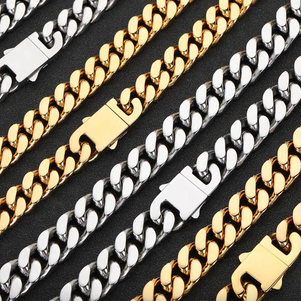 Flat Cuban Link Bracelet for Men | Stainless Steel 5mm-15mm