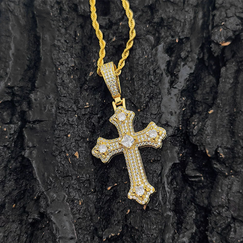 Iced Cross Necklace for Men – CZ Pavé Hip Hop Pendant