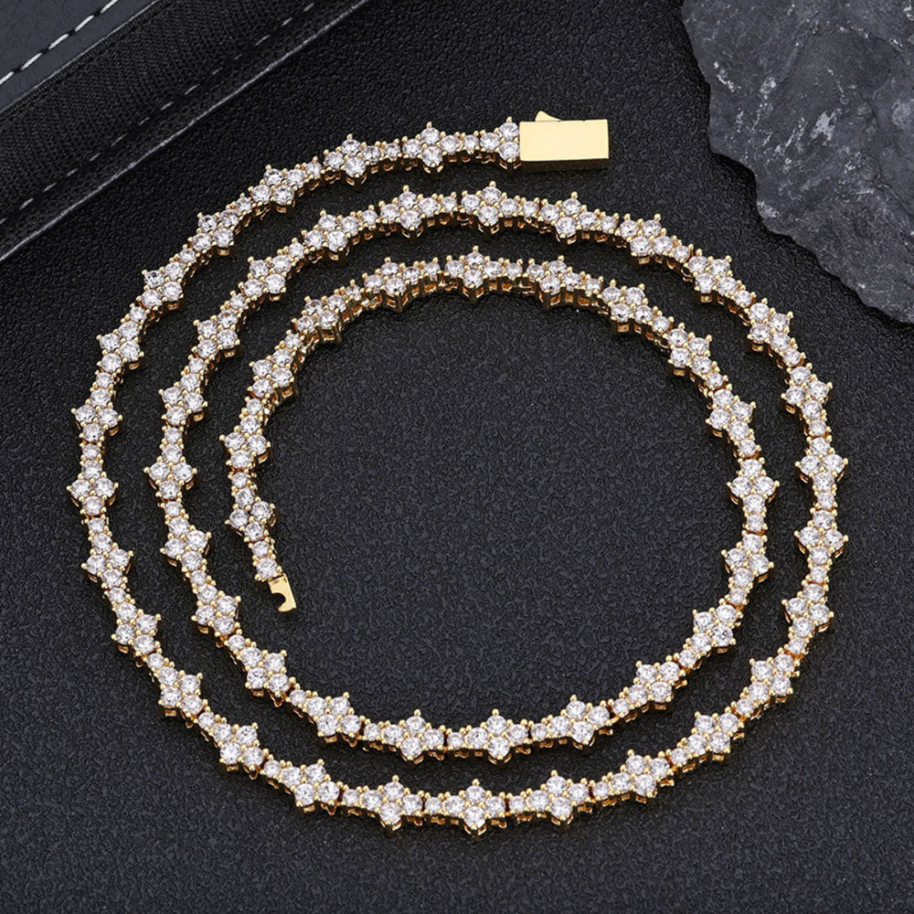 Iced Flower Tennis Chain Necklace – CZ Cluster Link